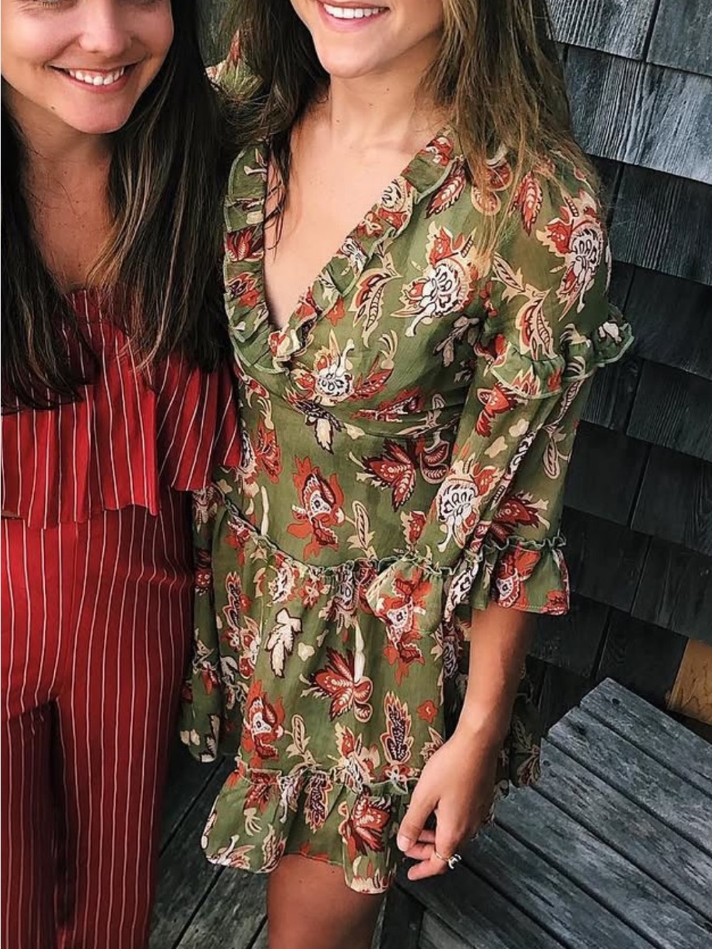 Hello Molly Olive Green Floral Mini Dress with Red Accents
